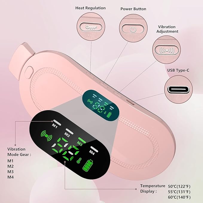 Portable Cordless Heating Pad for Menstrual Cramps Relief, for Stomach, Speed Temperature Adjustment and Speed Massage Modes, Back and Belly Heating Pad for Women