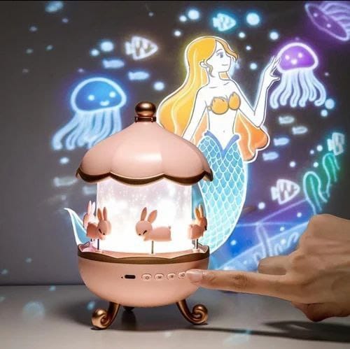 Night Light Rabbit Sky Projector for Kids – 360° Rotating Lamp with 6 Films, 5 Colours, 1200mAh Rechargeable Battery, Bedroom & Office Decor, Birthday Gift for Children
